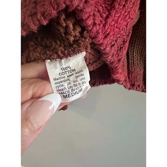 RARE VTG Iwan Ciw Designer Knit Sweater Brown & Red Cotton Made In USA Med JL - Picture 6 of 8